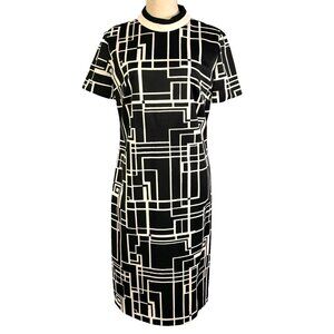 VTG Women's 60s Nelly Don Space Age Mod Black White Graphic Dress 14